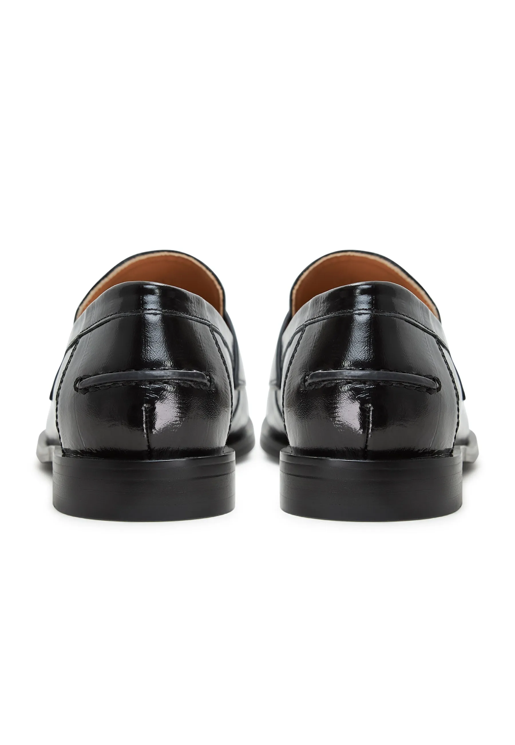 Leather Block Heeled Loafers - Black