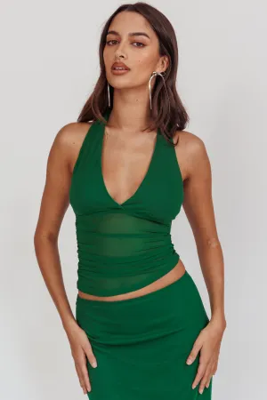 Lorely Mesh Halterneck Top Forest Green