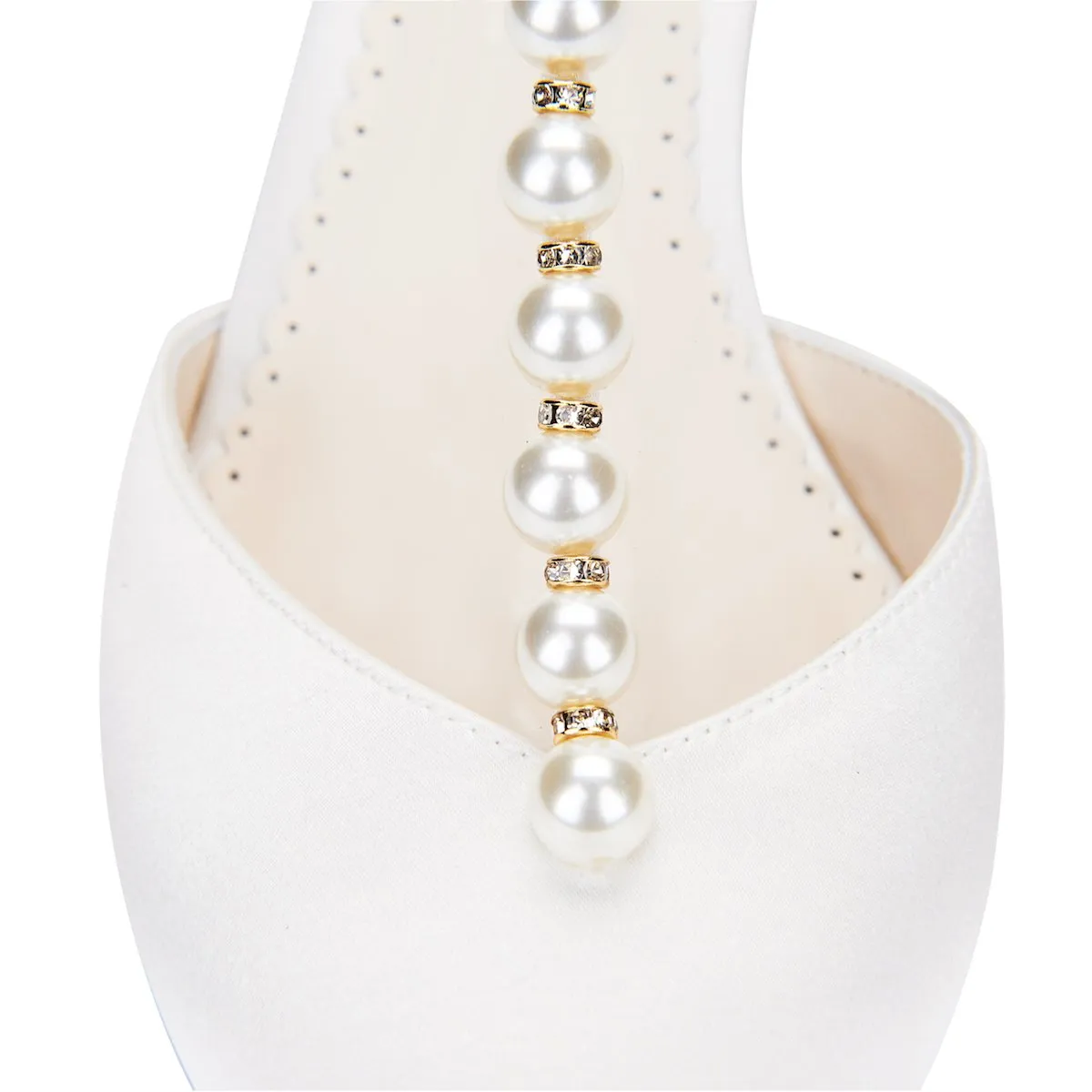 Lucia - Ivory Pearl & Crystal Low Heels