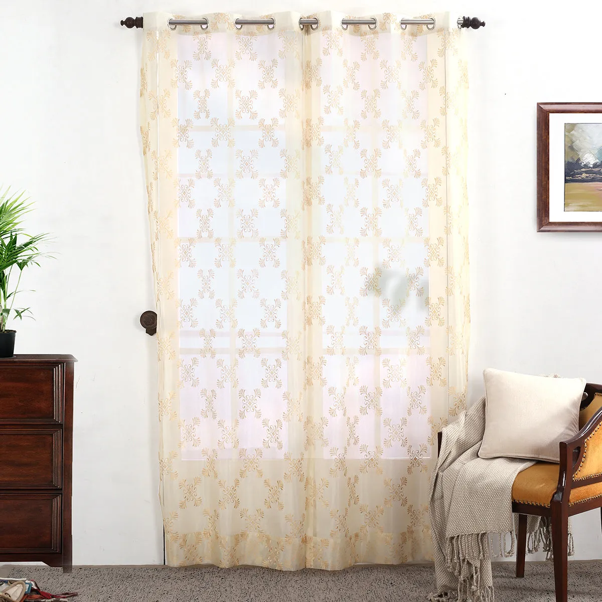 Mambo Magic Embroidered 2PC Beige Curtain Set