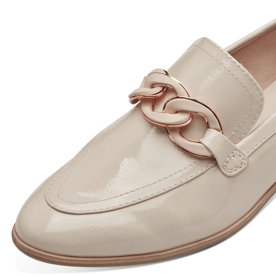 Marco Tozzi Light Beige Loafer with Rose Gold Chain Detail