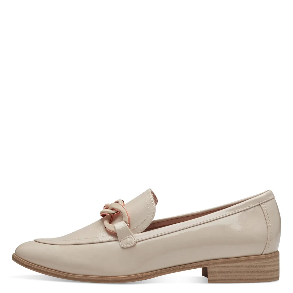 Marco Tozzi Light Beige Loafer with Rose Gold Chain Detail