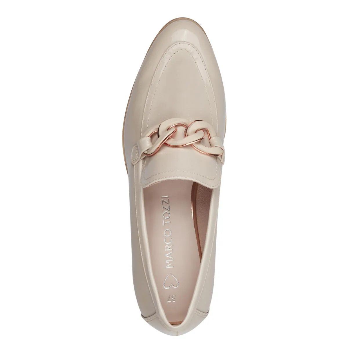 Marco Tozzi Light Beige Loafer with Rose Gold Chain Detail