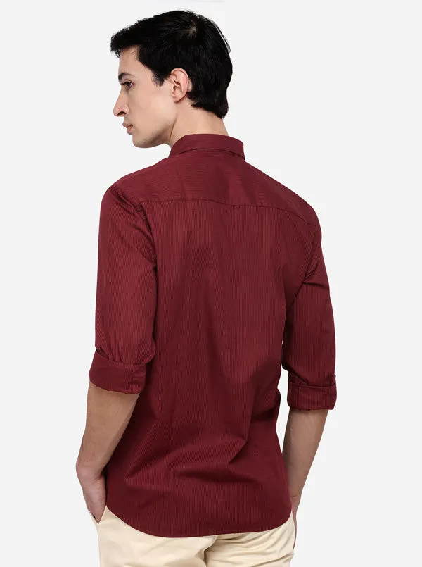 Maroon Tailored Fit Striped Casual Shirt | JadeBlue