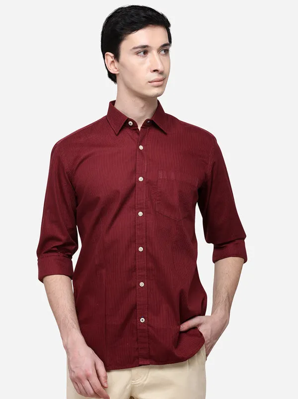 Maroon Tailored Fit Striped Casual Shirt | JadeBlue