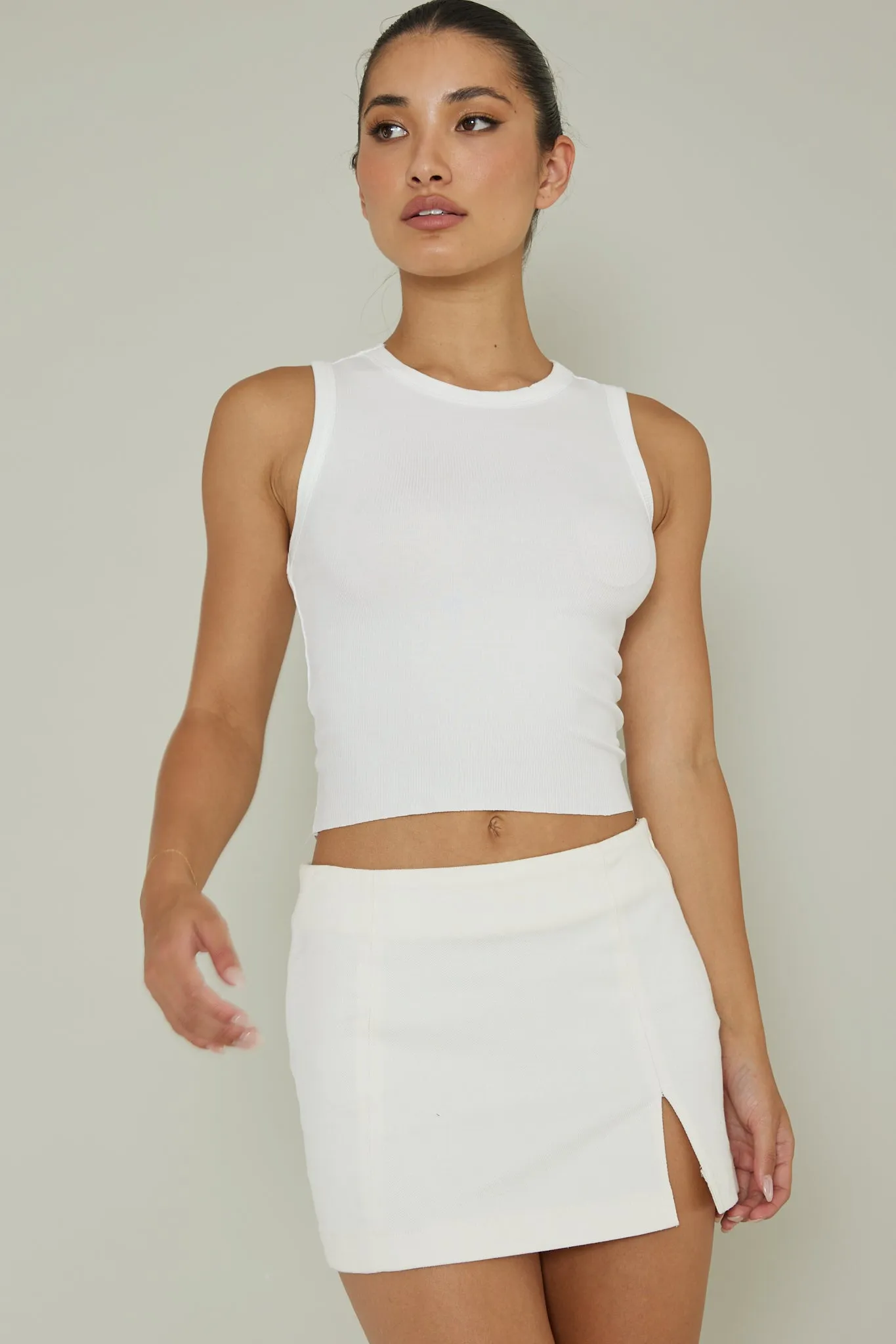 Mayra Crew Neck Crop Top White