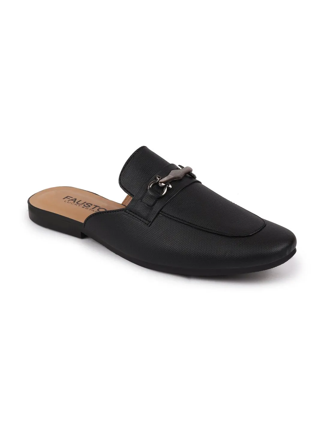 Men Black Back Open Buckle Casual Slip On Mules