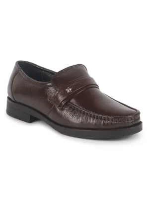 Men Brown Genuine Leather Formal Slip On Moccasins Shoes for Office|Memory Cushion Meeting Slip-Ons