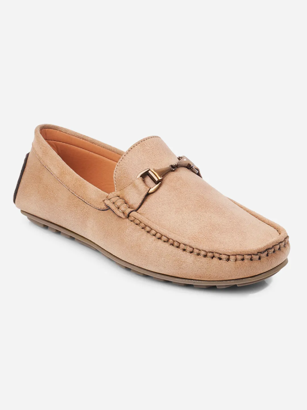 Men's Beige Moc Toe Buckle Loafer (IX4115)