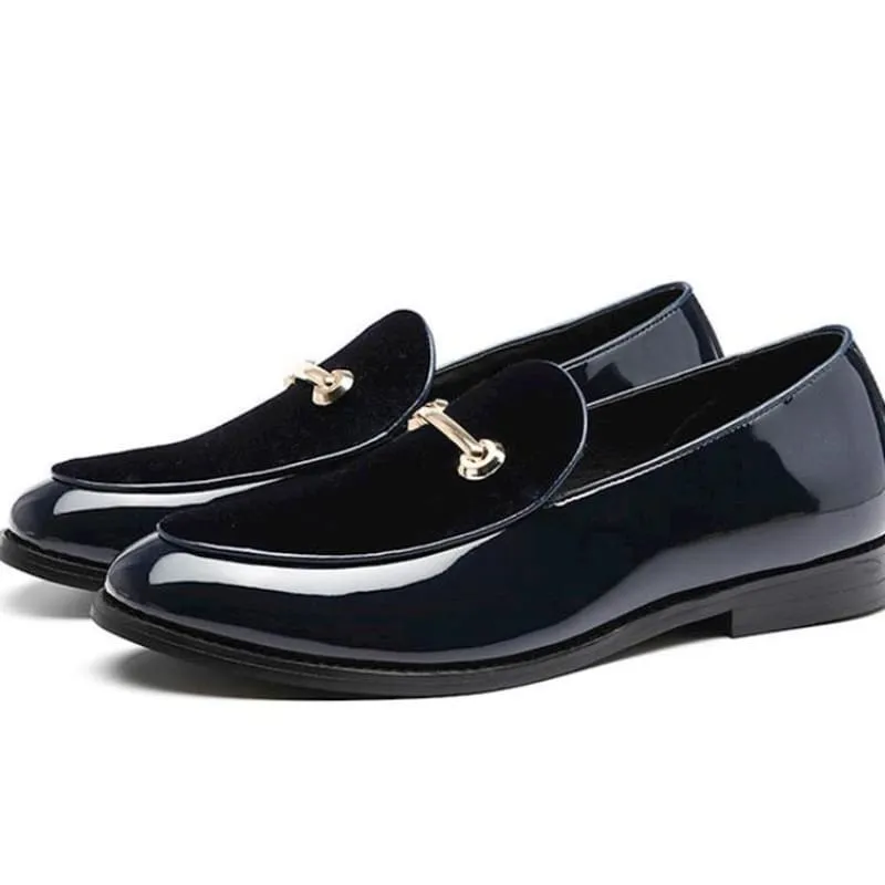 Men's British Style Patent and Suede Gold Bar Formal Shoes