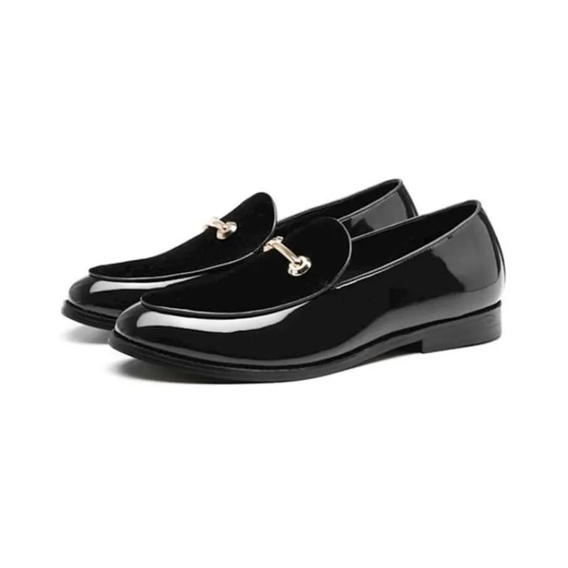 Men's British Style Patent and Suede Gold Bar Formal Shoes