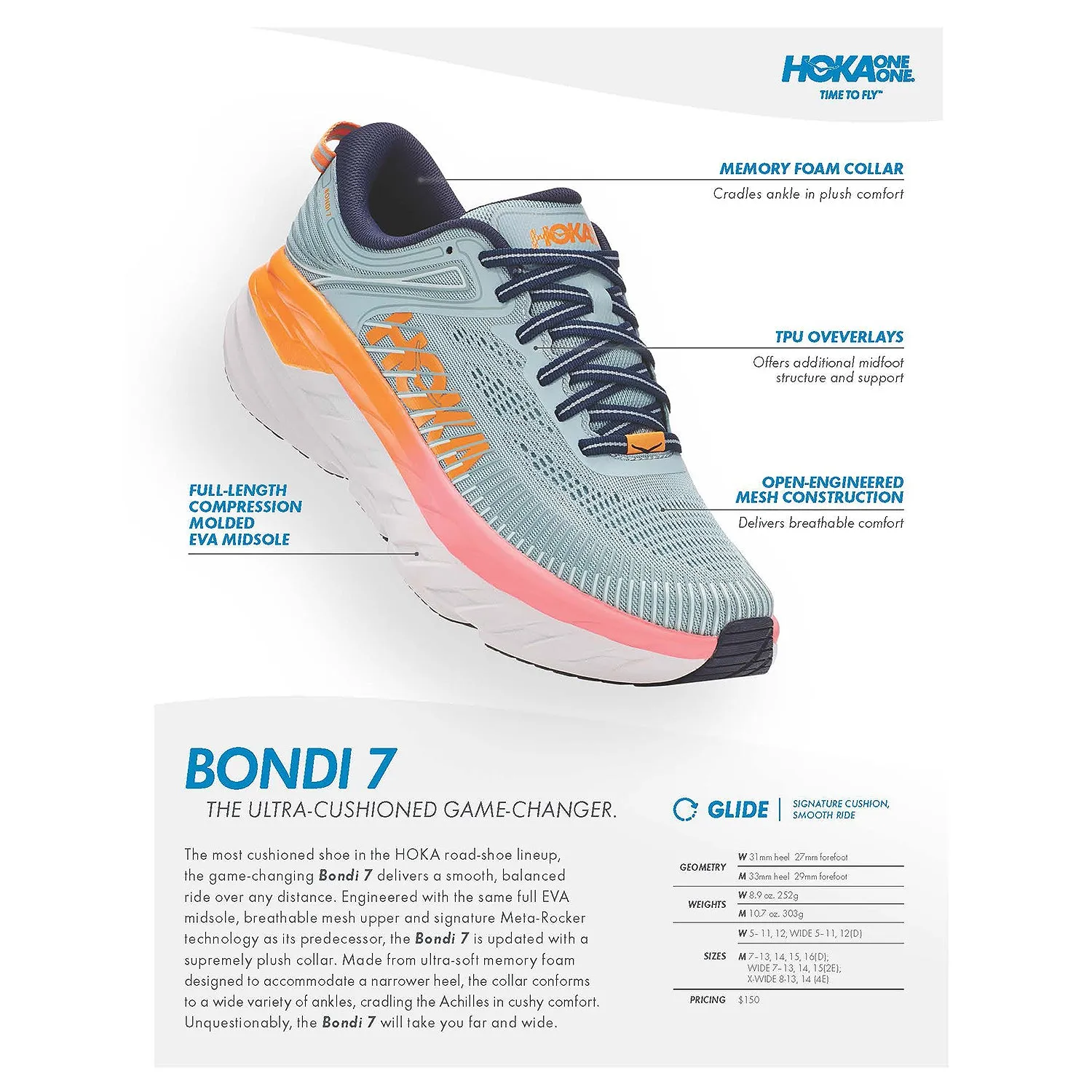 Men's Hoka One One Bondi 7 Turbulence/Chili Mesh