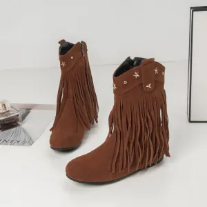 Mid Calf Boots for Women Western Fringe Cowboy Boots