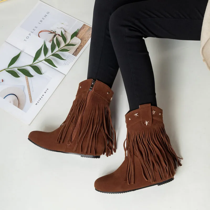 Mid Calf Boots for Women Western Fringe Cowboy Boots