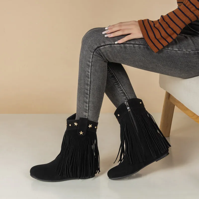 Mid Calf Boots for Women Western Fringe Cowboy Boots