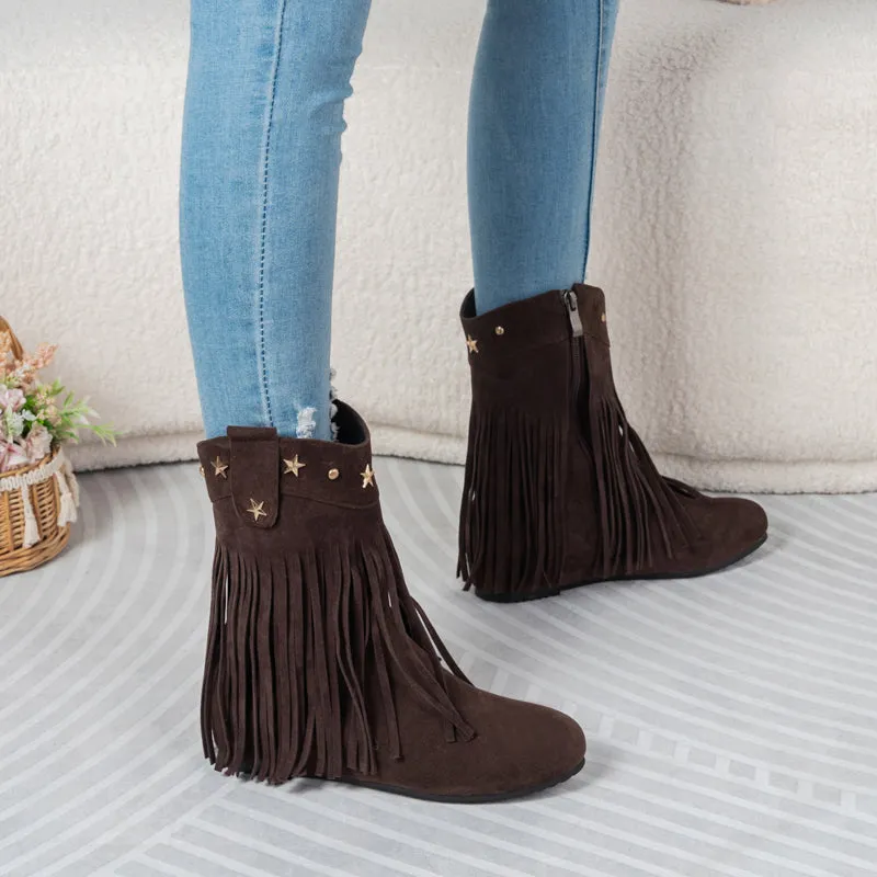 Mid Calf Boots for Women Western Fringe Cowboy Boots