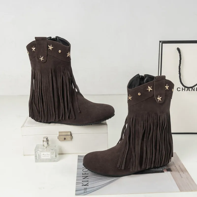 Mid Calf Boots for Women Western Fringe Cowboy Boots