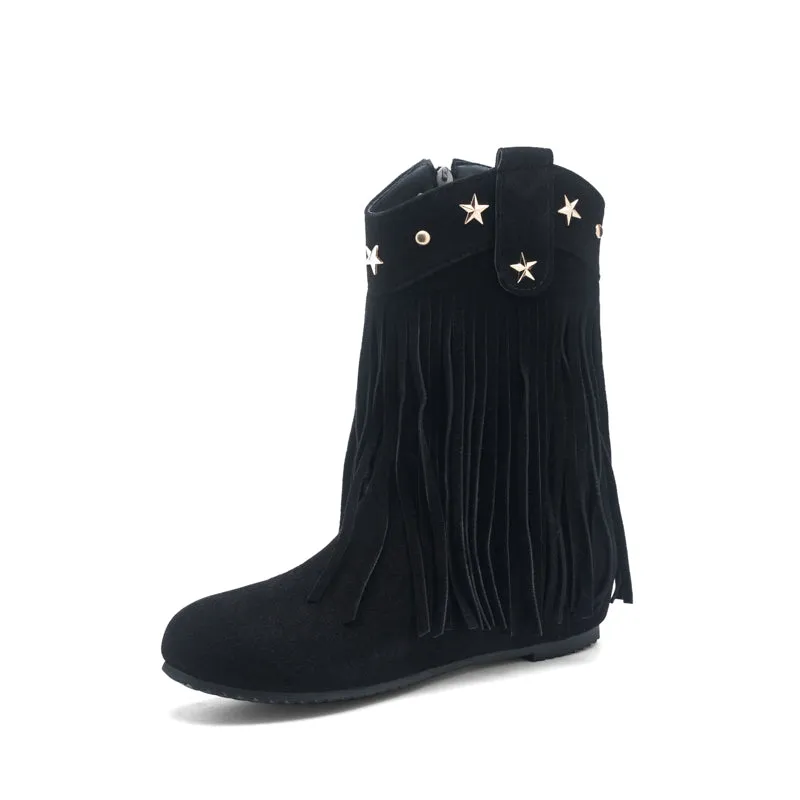 Mid Calf Boots for Women Western Fringe Cowboy Boots