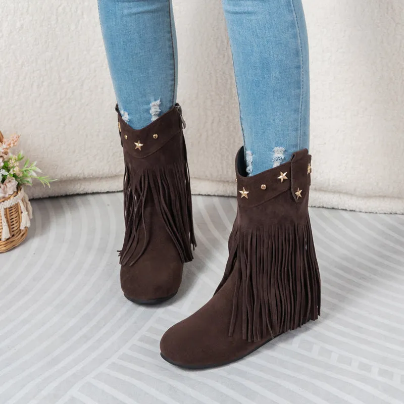 Mid Calf Boots for Women Western Fringe Cowboy Boots