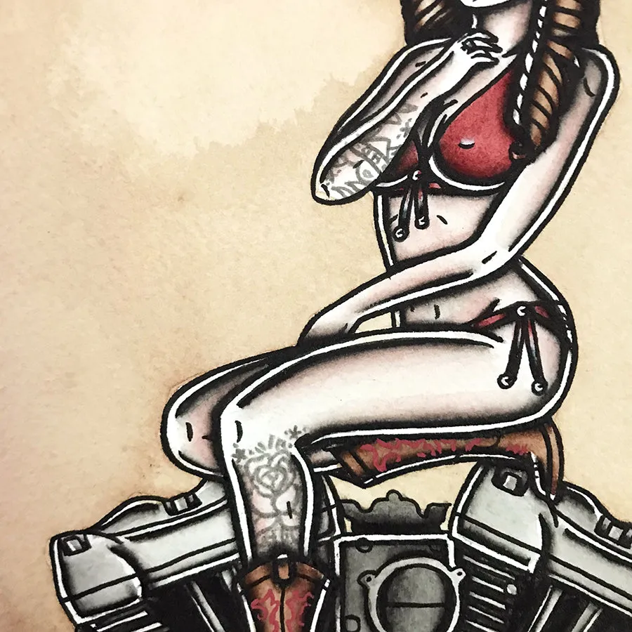 Milwaukee-Eight Engine Pinup Original Painting