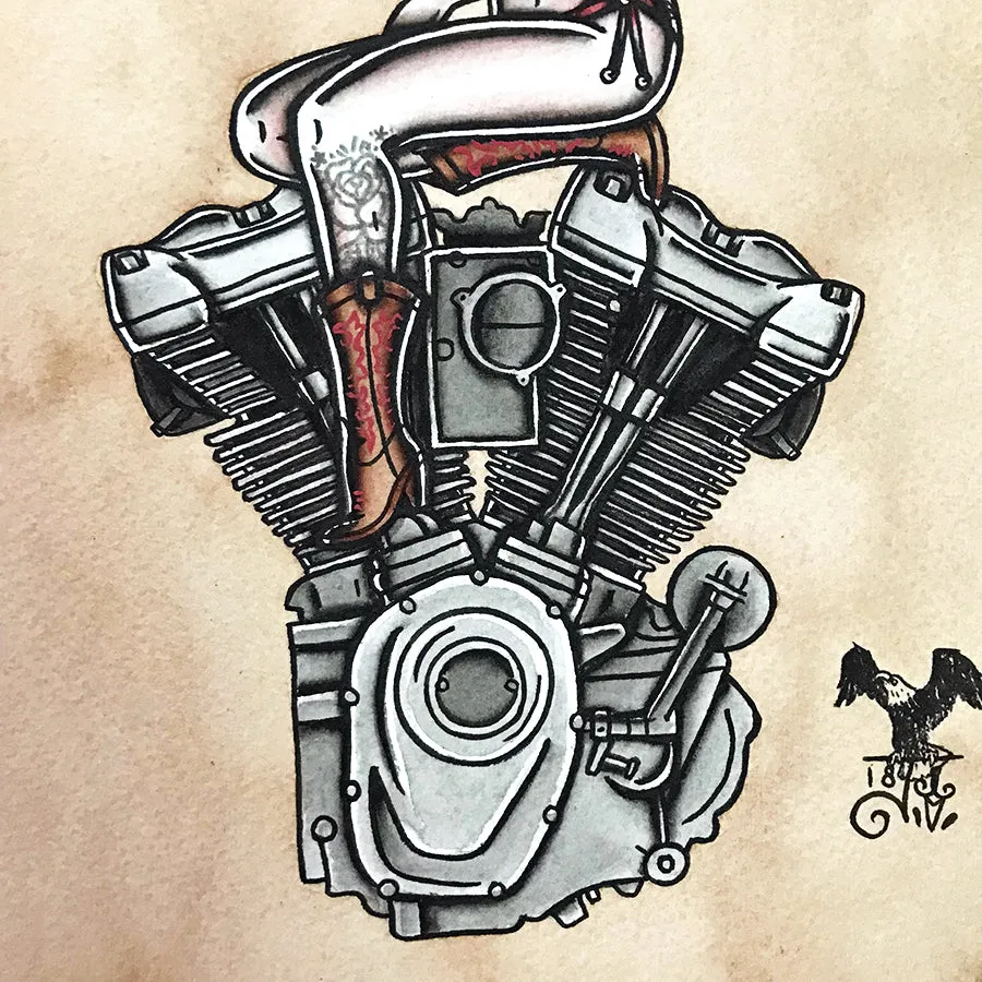 Milwaukee-Eight Engine Pinup Original Painting