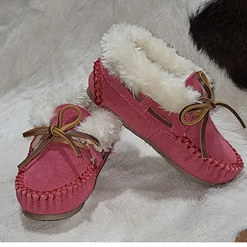 Minnetonka Pink Suede "Charley" Children's Slippers