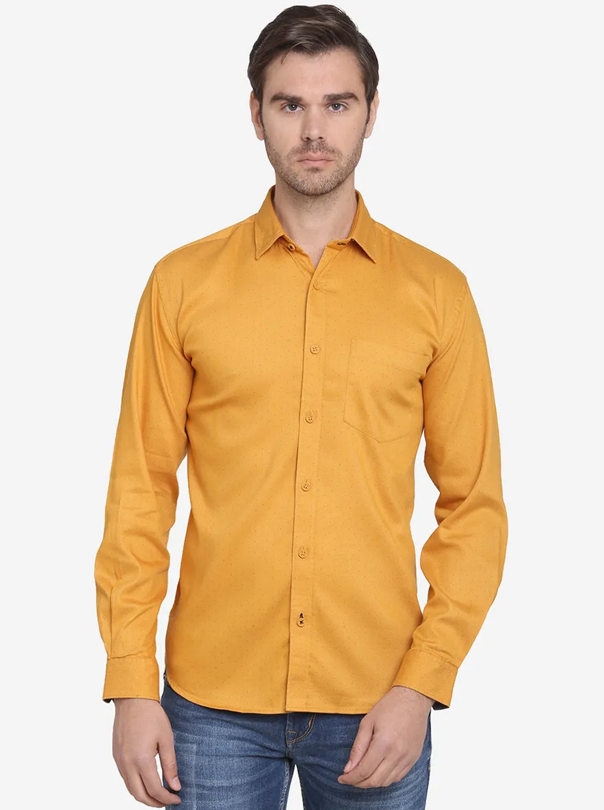 Mustard Yellow Printed Slim Fit Casual Shirt  | JadeBlue