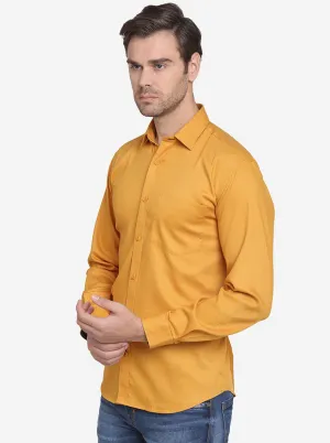 Mustard Yellow Printed Slim Fit Casual Shirt  | JadeBlue