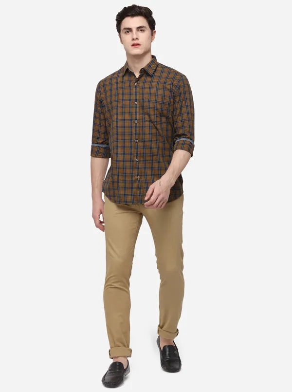 Mustard Yellow Regular Fit Checked Casual Shirt | Greenfibre