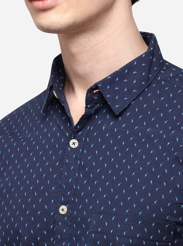 Navy Blue Slim Fit Printed Casual Shirt | Greenfibre