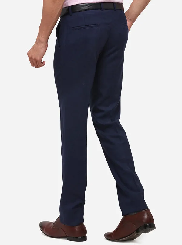 Navy Blue Slim Fit Solid Club Wear Trouser | JB Studio