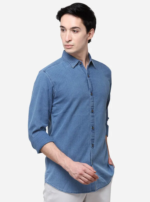 Navy Blue Slim Fit Striped Casual Shirt | JadeBlue