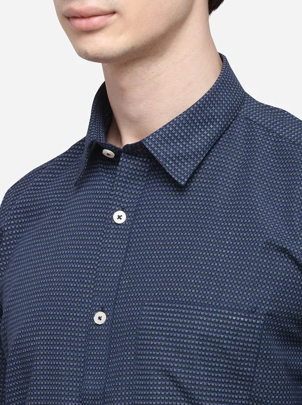 Navy Blue Smart Fit Printed Casual Shirt | Greenfibre