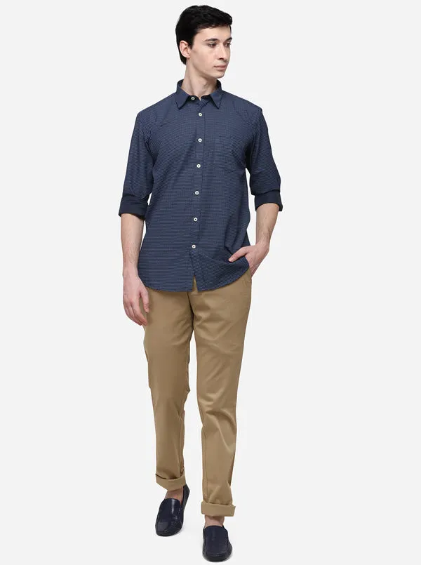 Navy Blue Smart Fit Printed Casual Shirt | Greenfibre