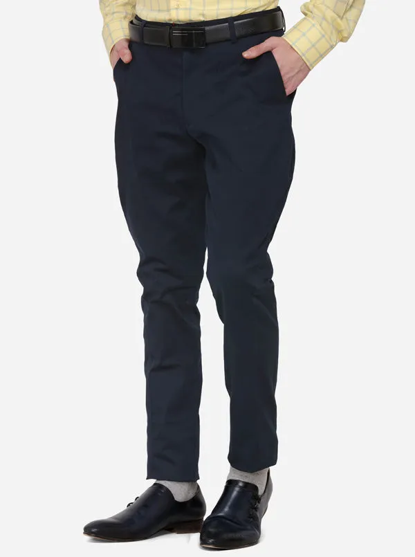 Navy Blue Solid Super Slim Fit Formal Trouser | JadeBlue