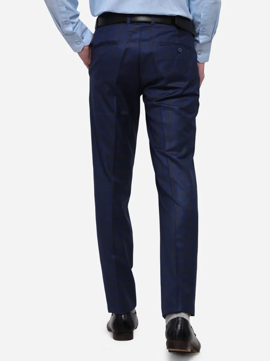 Navy Blue Super Slim Fit Checked Formal Trouser | JB Studio