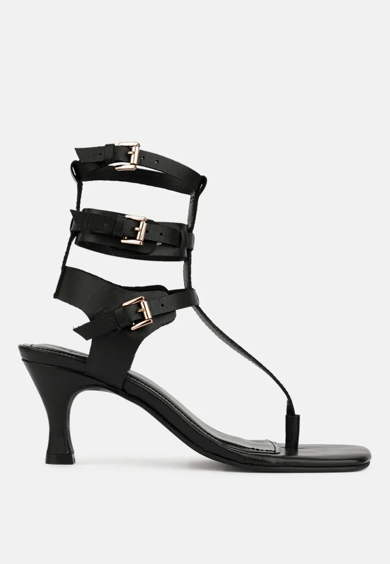 NEREID Black Kitten Heel Cut Out Gladiator Sandals