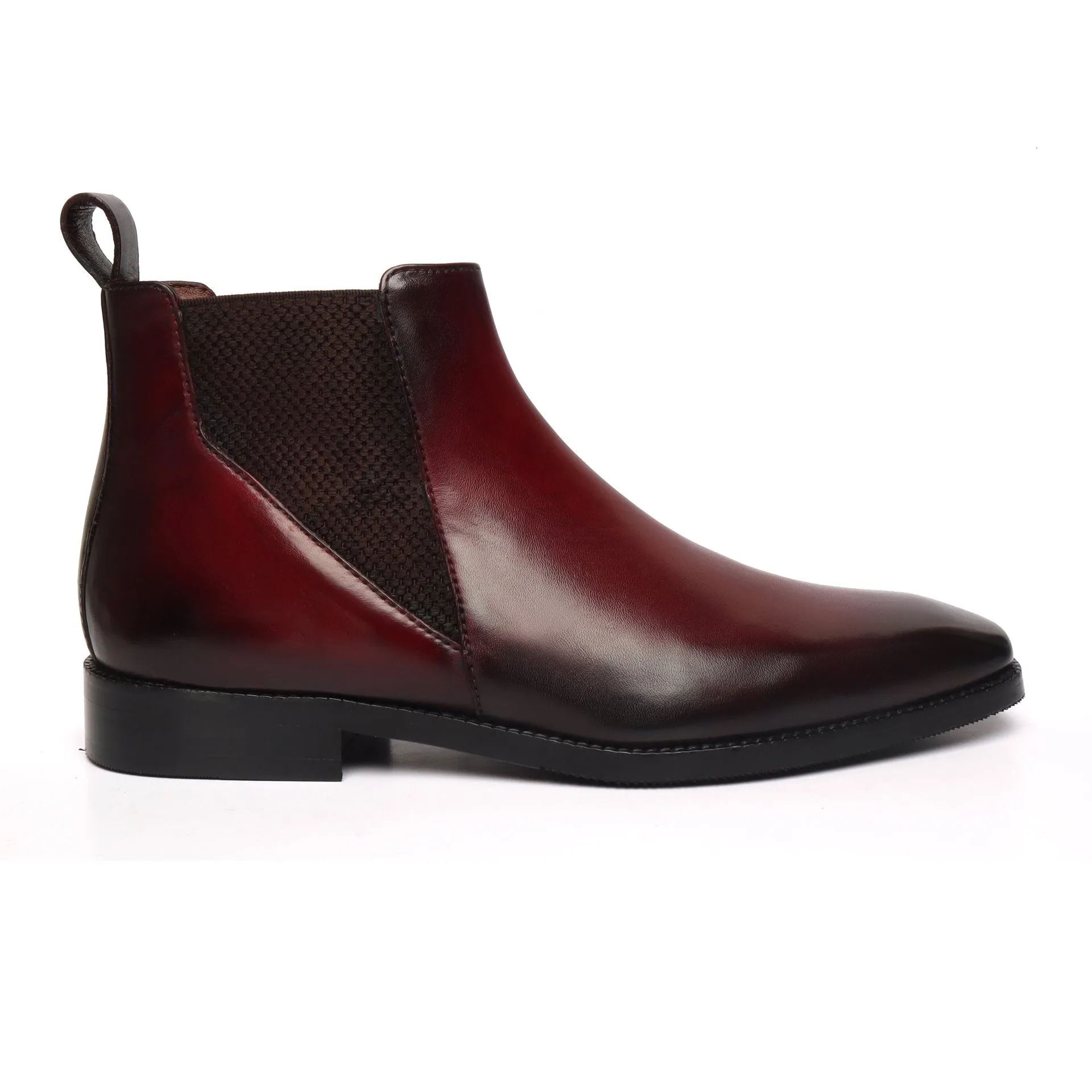 New shape Wine Leather Chelsea Boot by Brune & Bareskin with a Stylish Sharp Elastic Design