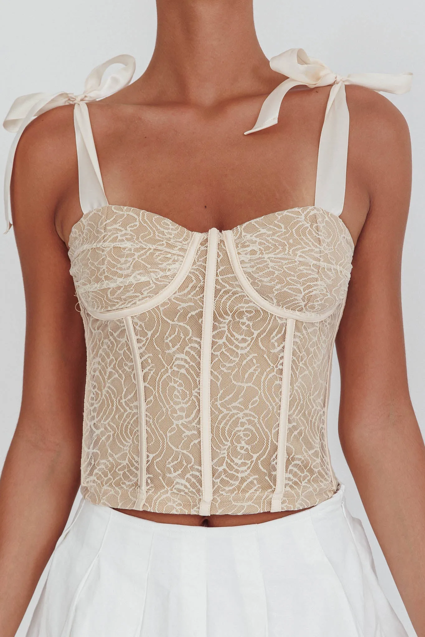 Odila Bow Shoulder Corset Top Champagne