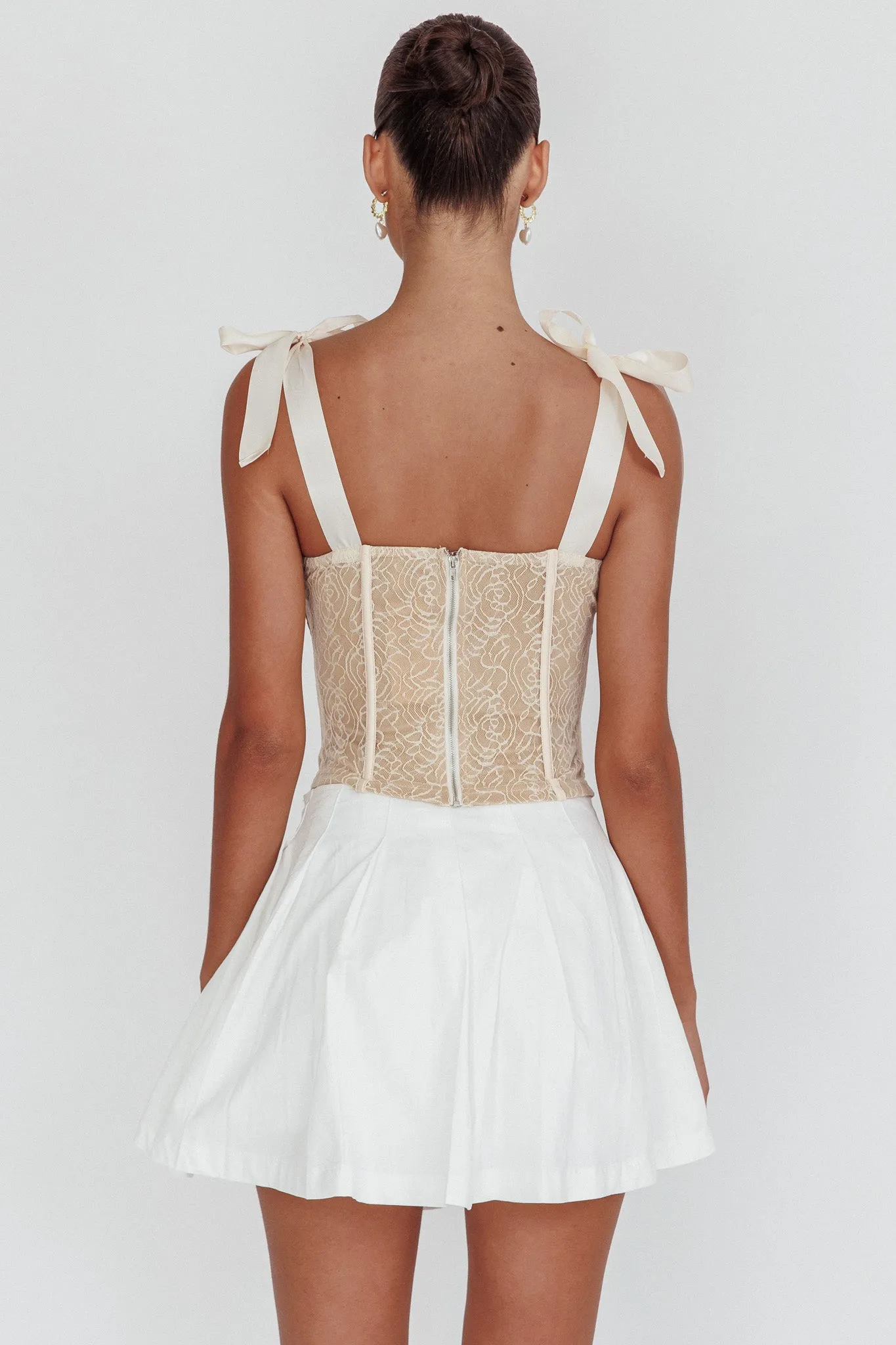 Odila Bow Shoulder Corset Top Champagne