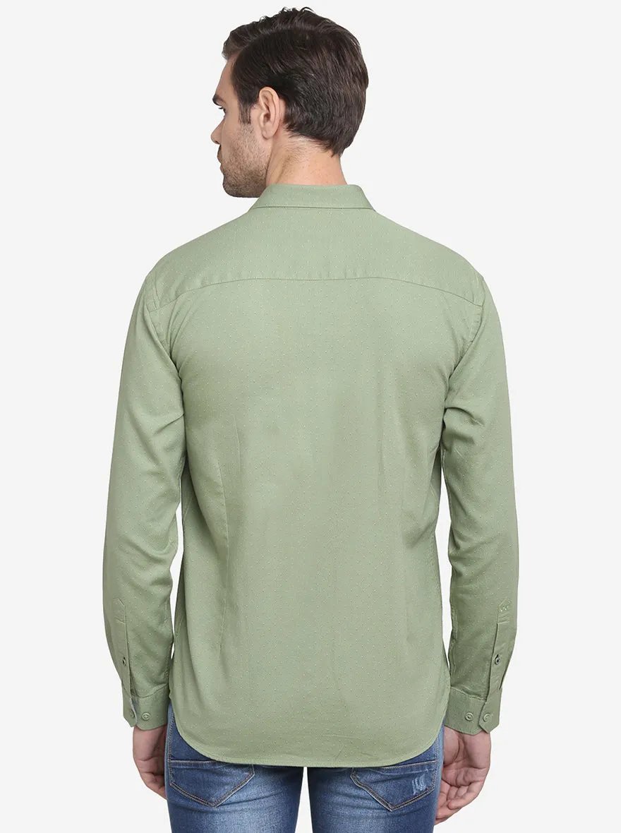 Olive Green Printed Slim Fit Casual Shirt  | JadeBlue