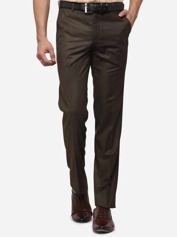 Olive Slim Fit Solid Formal Trouser | Metal