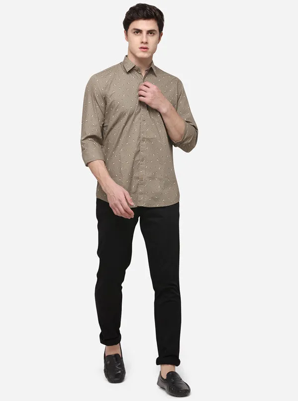 Olive Smart Fit Printed Casual Shirt | Greenfibre