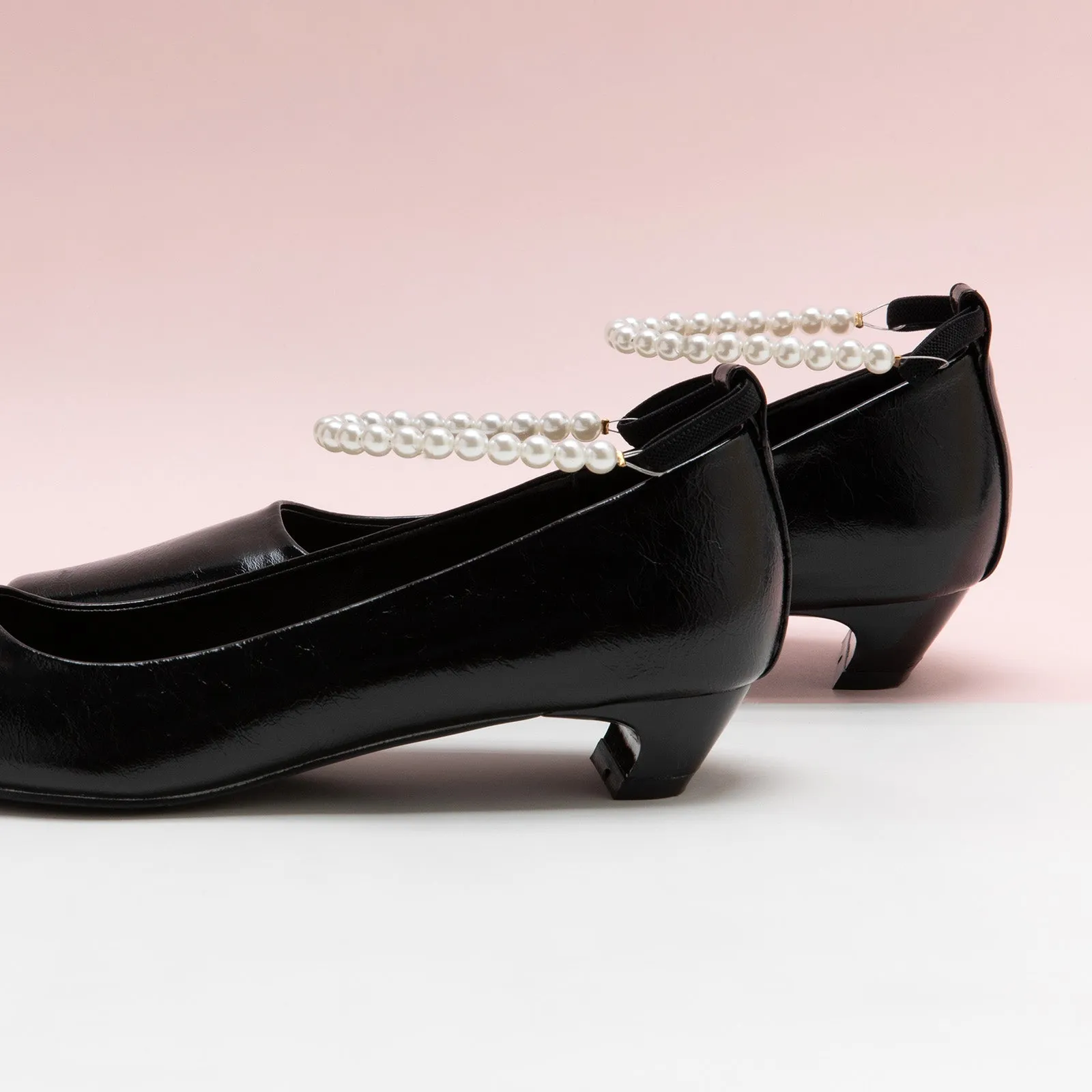 Pearl Chain Low Heel (Lucia) Black