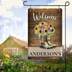 Personalized Boot Flower Metal Garden Flag