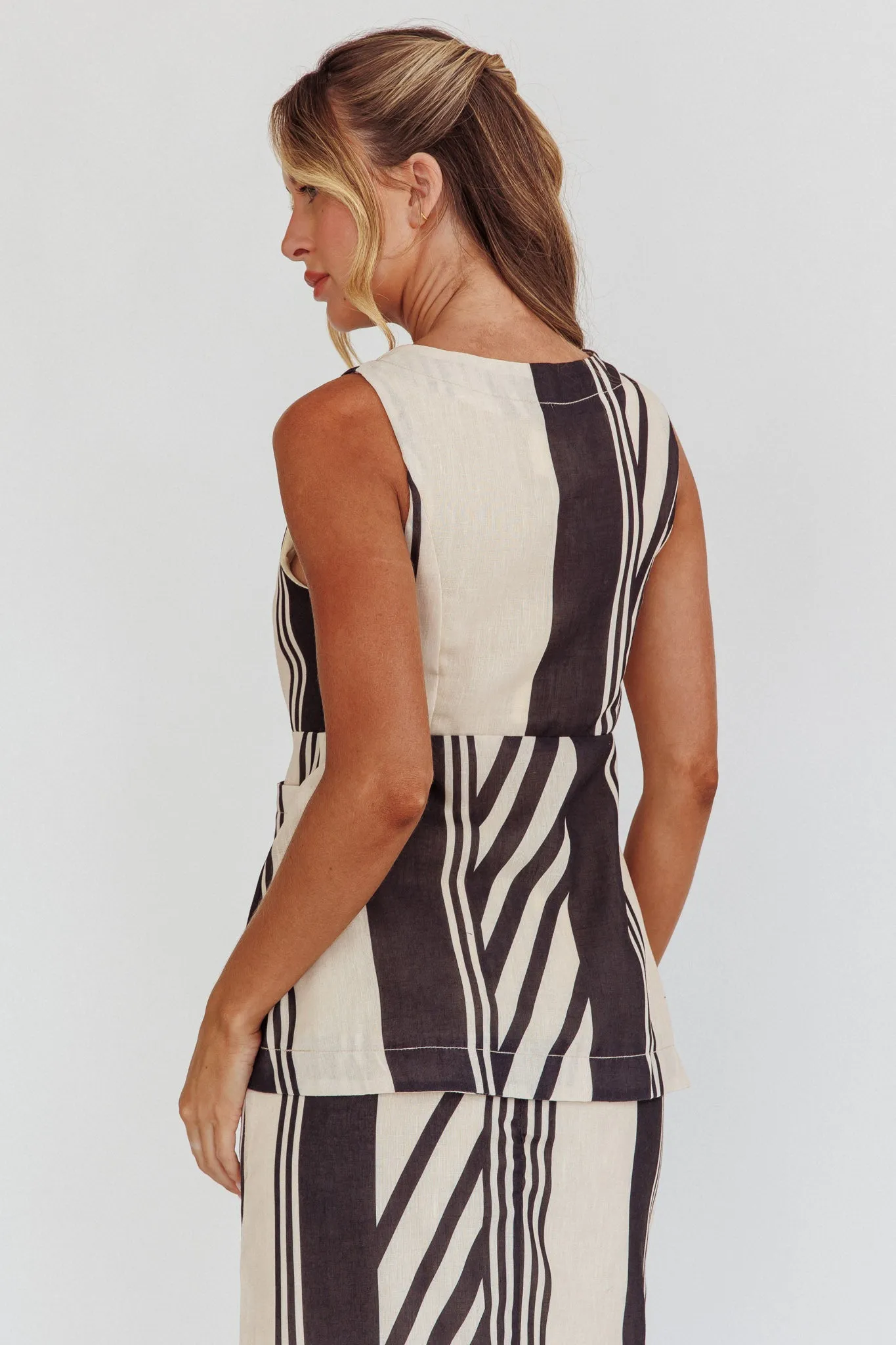 Philomena Button Pocket Vest Top Stripe Black