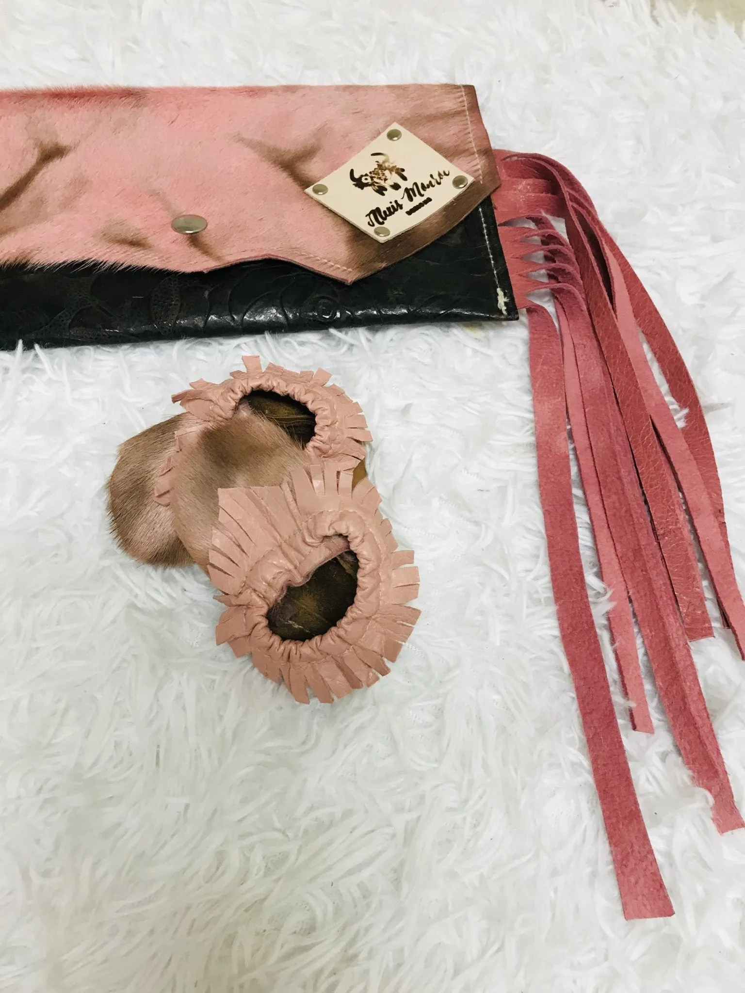 Pink Cowhide Glam Baby Leather Moccasins