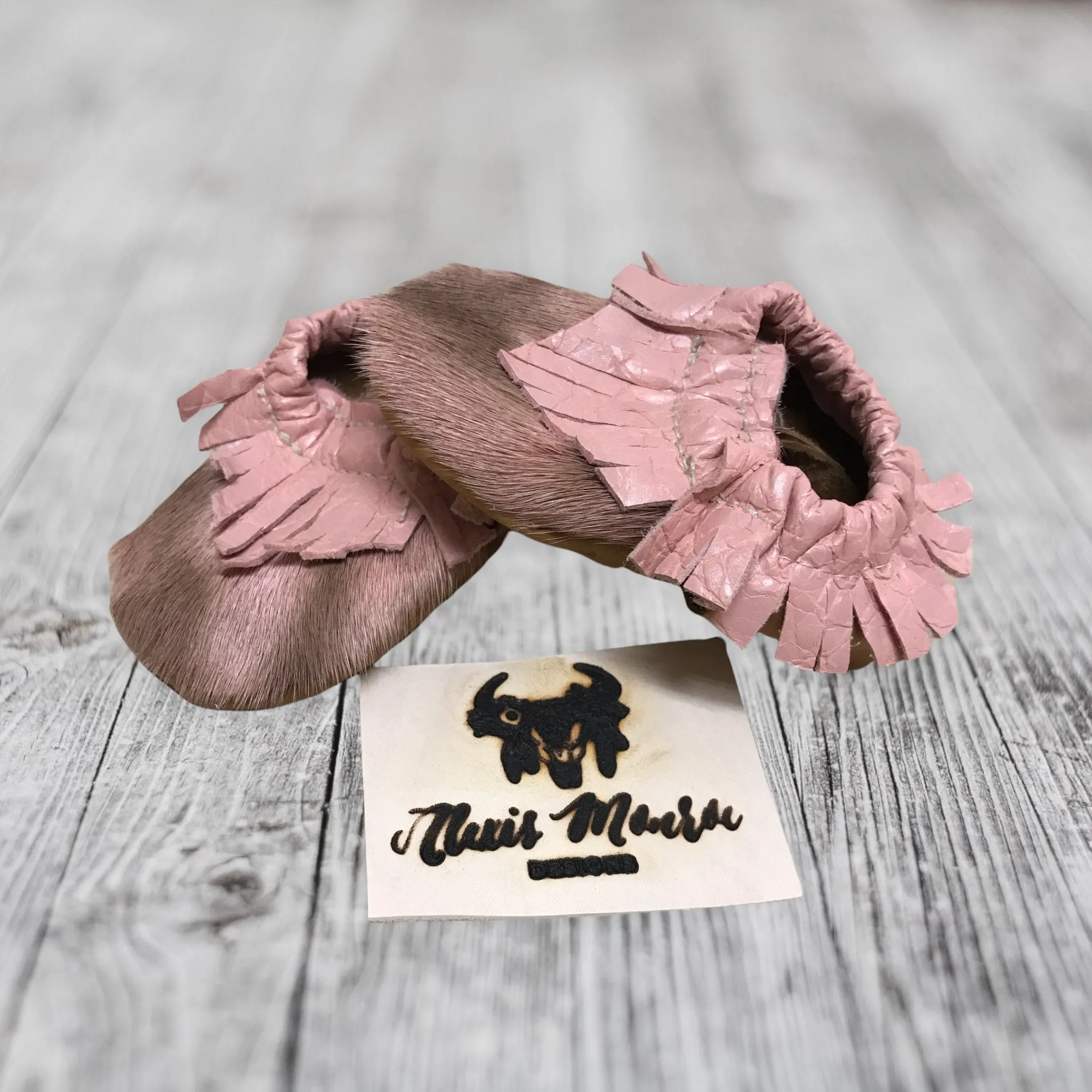 Pink Cowhide Glam Baby Leather Moccasins