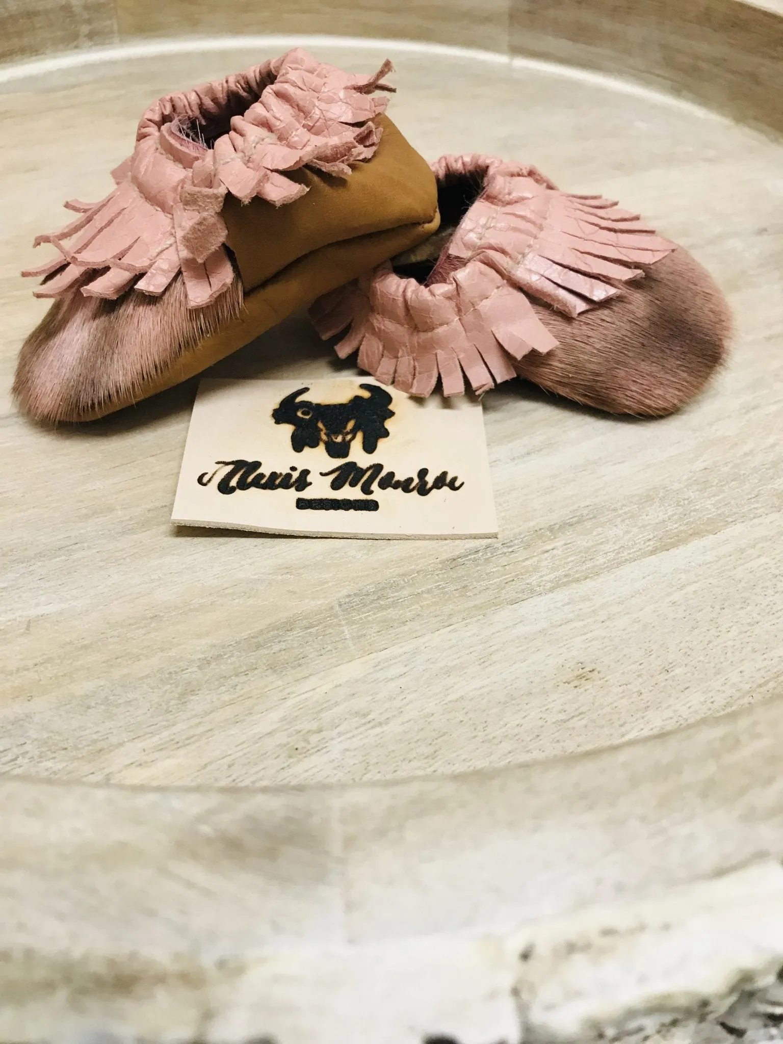 Pink Cowhide Glam Baby Leather Moccasins