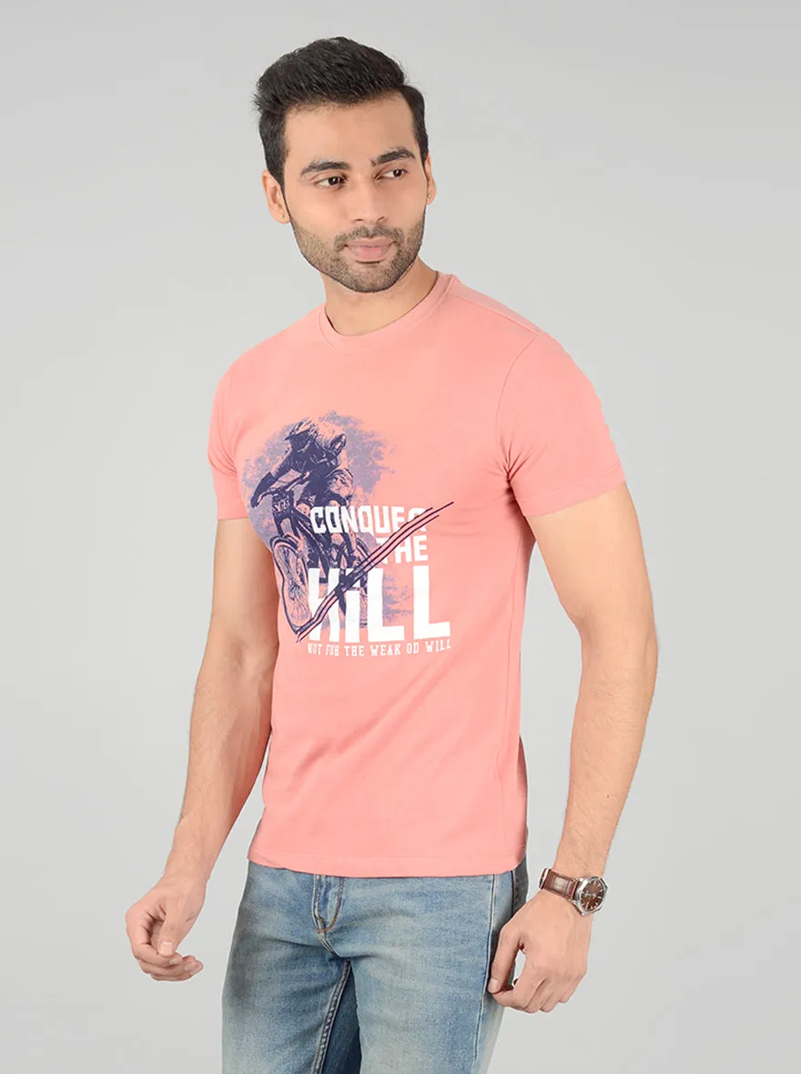 Pink Printed Slim Fit T-Shirt | Greenfibre